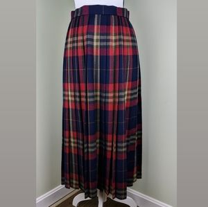 Evan Picone Vintage Plaid Pleated Wool Midi Dress